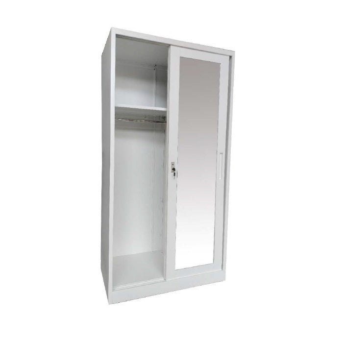 A white wardrobe featuring a delicate design on its door, adding a touch of nature to the furniture.