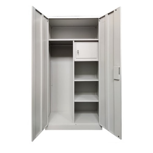 A stylish wardrobe with two doors, combining brown and white colors for a contemporary look in home furnishings.