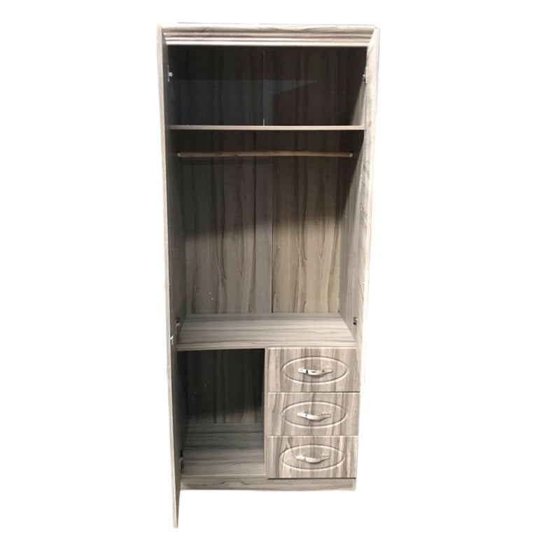 Two door wardrobe cabinets featuring drawers, showcasing a classic design and natural finish.