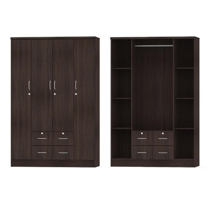 Four door wardrobe cabinets featuring drawers, showcasing a classic design and wenge finish.