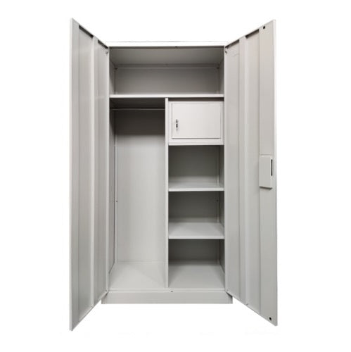 A stylish wardrobe with two doors, combining brown and white colors for a contemporary look in home furnishings.
