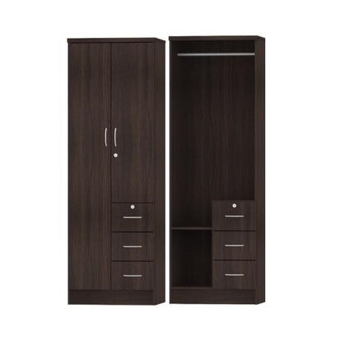 Two door wardrobe cabinets featuring drawers, showcasing a classic design and wenge finish.