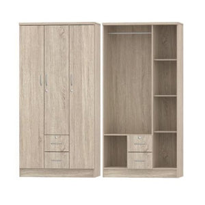 Dane 3 Door Wardrobe with 2 Drawers, Lock & Keys