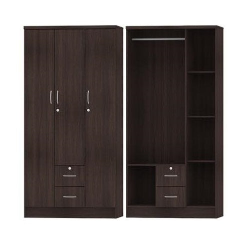 Three door wardrobe cabinets featuring drawers, showcasing a classic design and wenge finish.