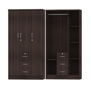 Davis 3 Door Wardrobe with 3 Drawers, Lock & Keys