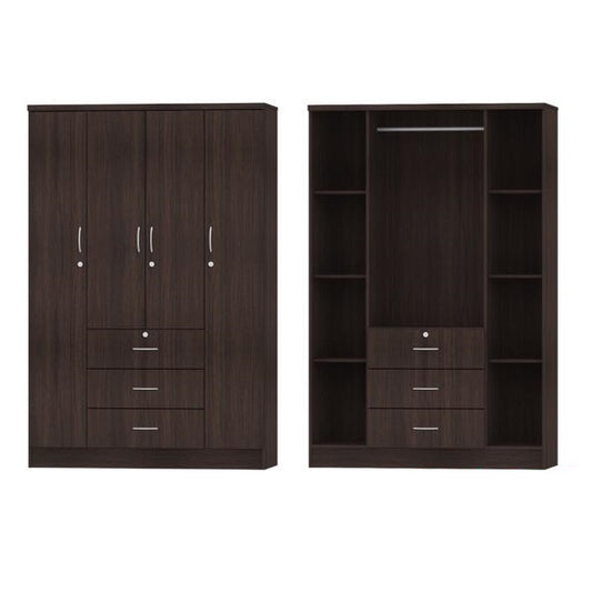 Four door wardrobe cabinets featuring drawers, showcasing a classic design and wenge finish.