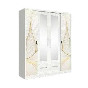 A white wardrobe featuring a delicate design on its door, adding a touch of nature to the furniture.