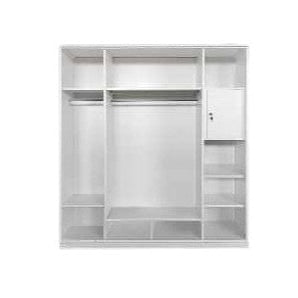 A white wardrobe featuring a delicate design on its door, adding a touch of nature to the furniture.
