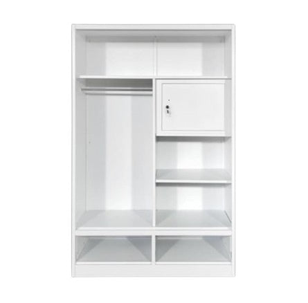 A white wardrobe featuring a delicate design on its door, adding a touch of nature to the furniture.