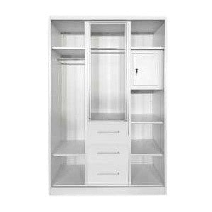 A stylish wardrobe with three doors, combining brown and white colors for a contemporary look in home furnishings.