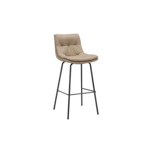 A sleek bar stool featuring sturdy metal legs, perfect for modern dining or bar settings.