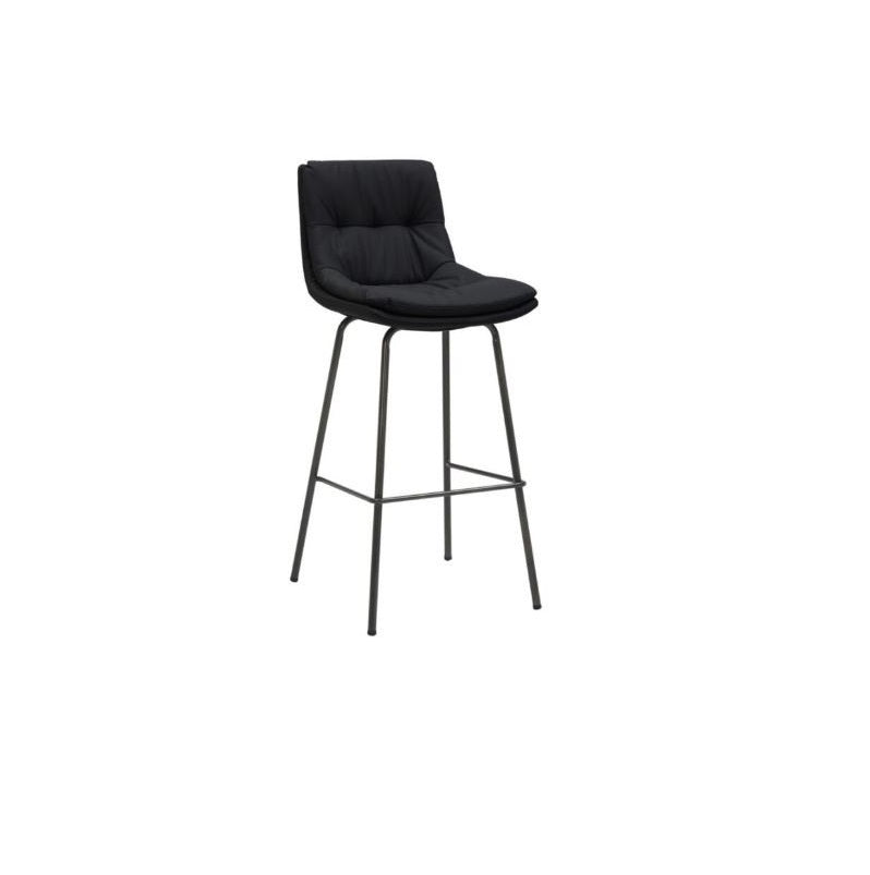 A sleek bar stool featuring sturdy metal legs, perfect for modern dining or bar settings.
