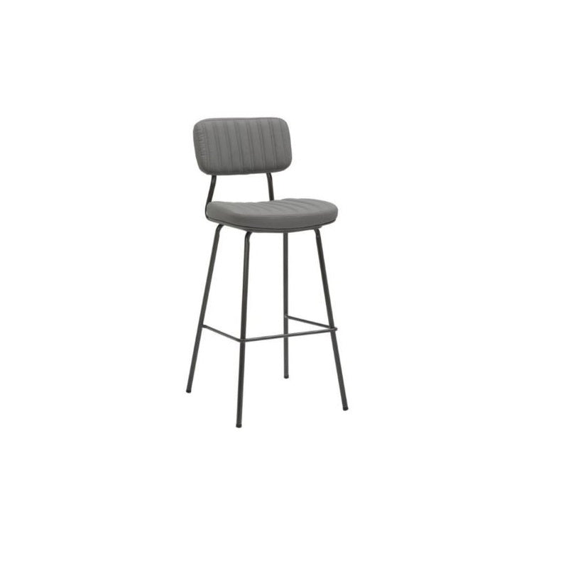 A sleek bar stool featuring sturdy metal legs, perfect for modern dining or bar settings.