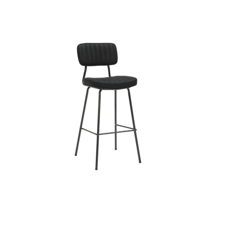 A sleek bar stool featuring sturdy metal legs, perfect for modern dining or bar settings.