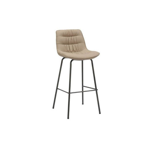 A sleek bar stool featuring sturdy metal legs, perfect for modern dining or bar settings.
