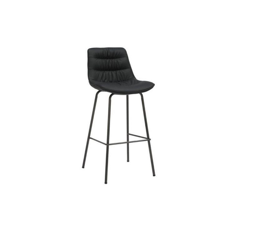 A sleek bar stool featuring sturdy metal legs, perfect for modern dining or bar settings.