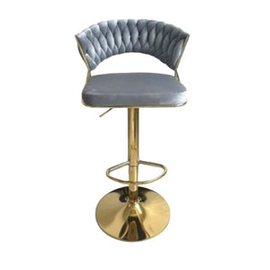 Alexander Adjustable Swivel Bar Stool | Velvet Upholstered Seat with Footrest & Gold-Plated Metal Base