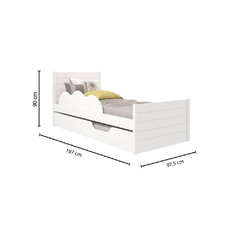 A stylish white bed with a trundle stored underneath, ideal for accommodating extra guests in a compact room.