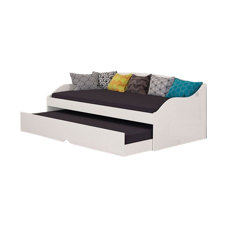 A modern daybed with an integrated pull-out bed underneath, perfect for maximizing space in any room.