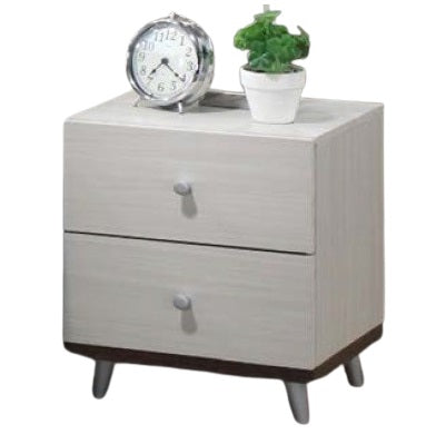 A white chest of drawers featuring three spacious drawers, elegantly designed for storage and organization.