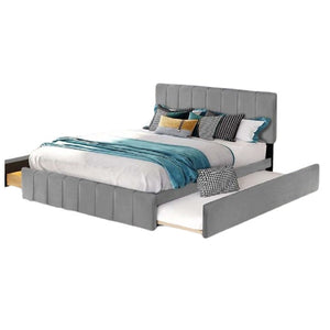 Elite Upholstered Bed Frame with Pull-Out Trundle for Queen Size Bed