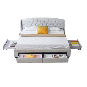 Karla Upholstered Bed Frame with 4 Storage Drawers for Queen to King Size Beds