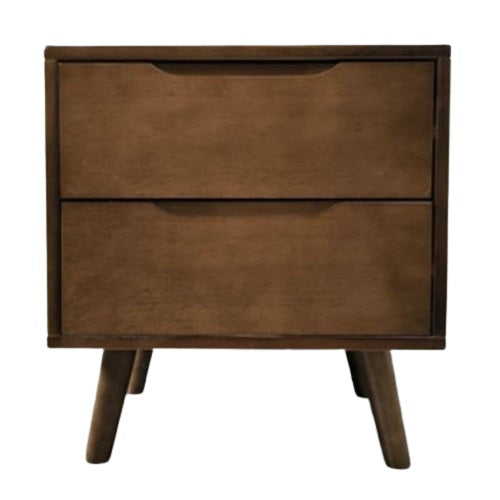 Stylish wooden side table with two doors, combining functionality and aesthetic appeal in a compact design.