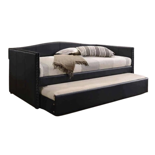 A modern daybed with an integrated pull-out bed underneath, perfect for maximizing space in any room.