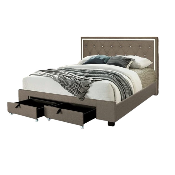 A stylish bed featuring a decorative headboard and footboard, showcasing a modern design in a cozy bedroom setting.