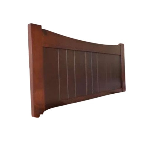 A sturdy bed frame made of wood, complete with a classic headboard and footboard, enhancing bedroom aesthetics.