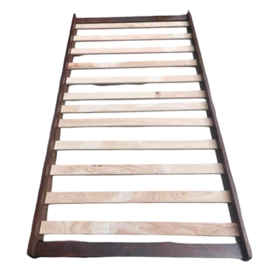 A wooden pull out frame featuring wooden slats, showcased on a pure white backdrop.