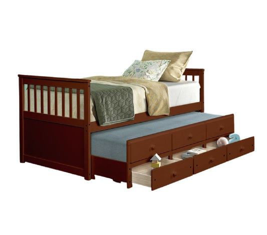Captain Wooden Bed Frame with Pull-Out Trundle & Storage for Single Size Bed