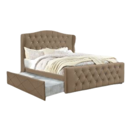 Elegant Upholstered Bed Frame with Pull-Out Trundle for Double to King Size Beds