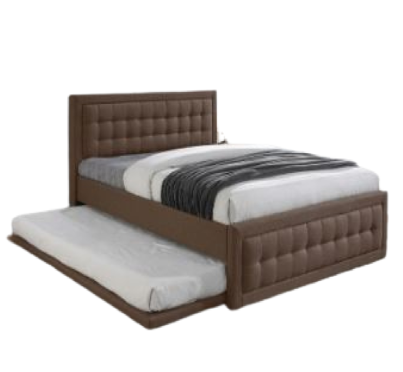 Gift Upholstered Bed Frame with Pull-Out Trundle for Single to Queen Size Beds