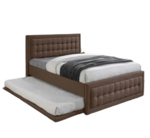 Gift Upholstered Bed Frame with Pull-Out Trundle for Single to Queen Size Beds