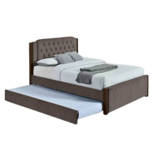 Salcy Upholstered Bed Frame with Pull-Out Trundle for Double to Queen Size Beds