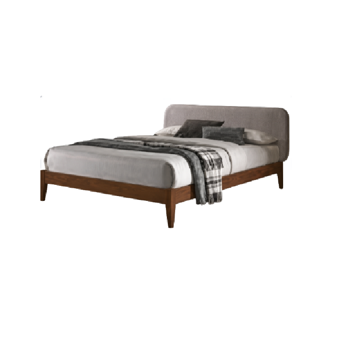 Monstera Wooden Bed Frame with Upholstered Headboard for Queen Size Bed