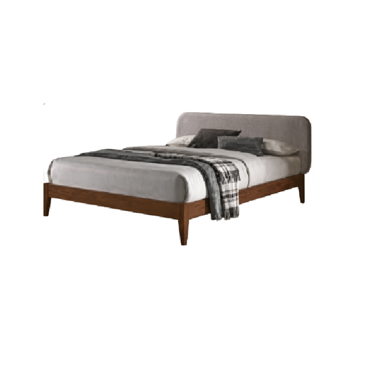Monstera Wooden Bed Frame with Upholstered Headboard for Queen Size Bed