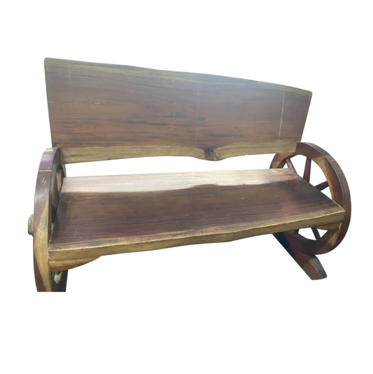 Willow Wooden Bench with Wagon Wheel Arms