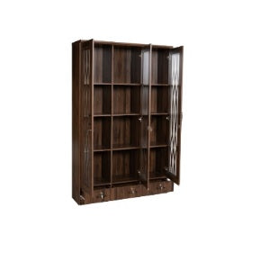 Elegant wooden cabinet with glass doors and drawers, perfect for displaying items while providing functional storage.