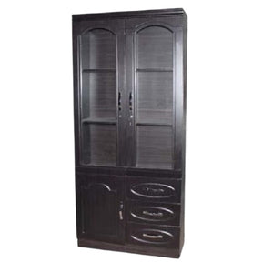 Elio 3-Tier Glass Door Bookcase with Cabinet & 3 Drawers, 80cm