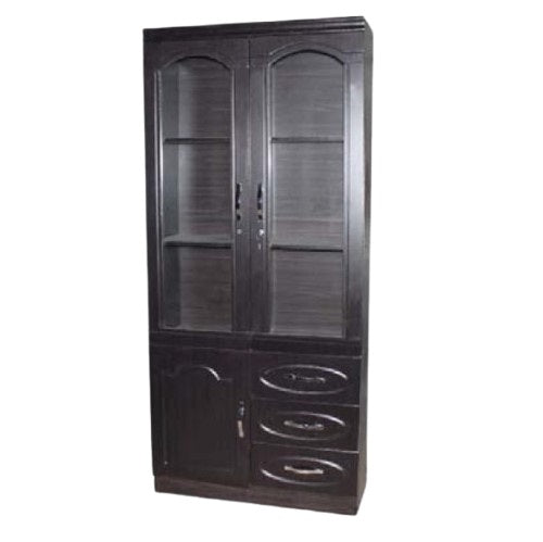 A contemporary black cabinet equipped with two doors and two drawers, ideal for functional and aesthetic purposes.