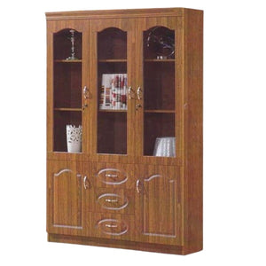 Egan 3-Tier Glass Door Bookcase with 2 Cabinets & 3 Drawers, 120cm
