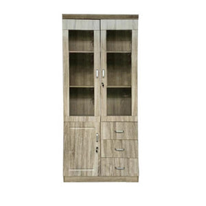 Draco 3-Tier Glass Door Bookcase with Cabinet & 3 Drawers, 80cm