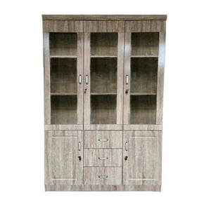 Donovan 3-Tier Glass Door Bookcase with 2 Cabinets & 3 Drawers, 120cm
