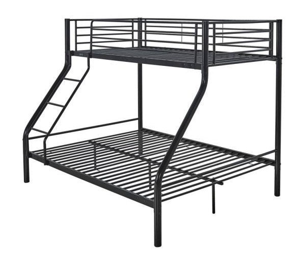 A sleek metal bunk bed, emphasizing easy assembly and contemporary design.
