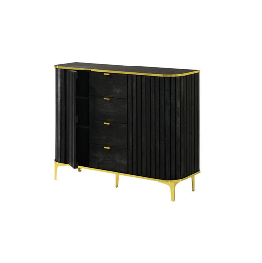 A stylish black and gold chest of drawers featuring three spacious drawers for elegant storage solutions.