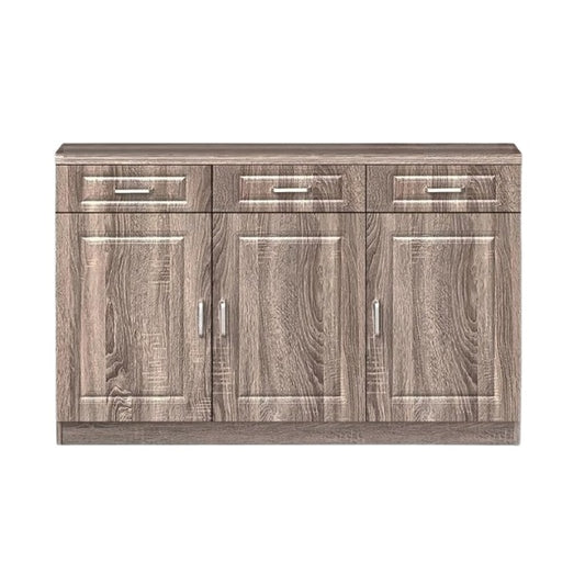 A sideboard featuring two doors and multiple drawers, elegantly designed for storage and display purposes.