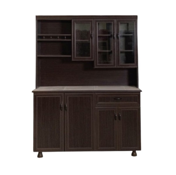 A brown cabinet featuring both doors and drawers, showcasing a classic design suitable for various interiors.