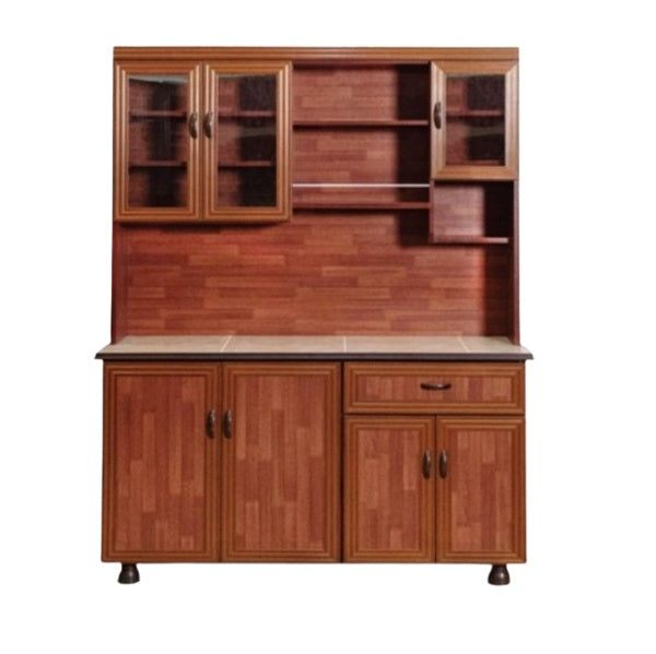 A brown cabinet featuring both doors and drawers, showcasing a classic design suitable for various interiors.